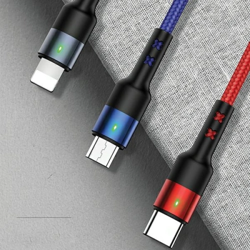 Kup Cablu împletit USAMS U26 3 în 1 1,5m 2A Încărcare rapidă (lightning/microUSB/USB-C) SJ318USB01 - USA266 - {ean13} - Sklep Home Screen