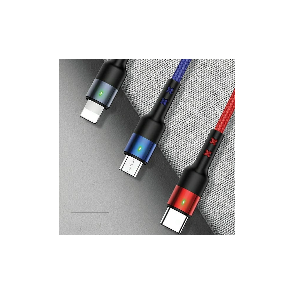 Kabel pleciony USAMS U26 3w1 1,5m 2A Fast Charge (lightning/microUSB/USB-C) SJ318USB01