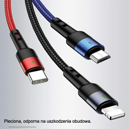 Kup Cablu împletit USAMS U26 3 în 1 1,5m 2A Încărcare rapidă (lightning/microUSB/USB-C) SJ318USB01 - USA266 - {ean13} - Sklep Home Screen