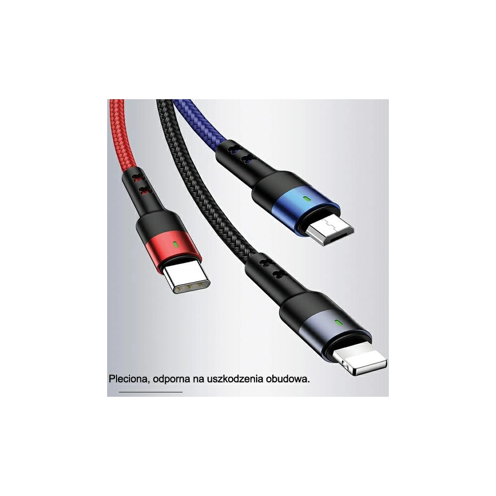 Kabel pleciony USAMS U26 3w1 1,5m 2A Fast Charge (lightning/microUSB/USB-C) SJ318USB01