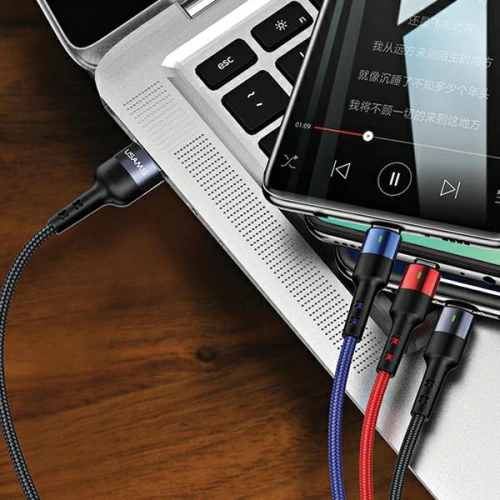Kup Cablu împletit USAMS U26 3 în 1 1,5m 2A Încărcare rapidă (lightning/microUSB/USB-C) SJ318USB01 - USA266 - {ean13} - Sklep Home Screen