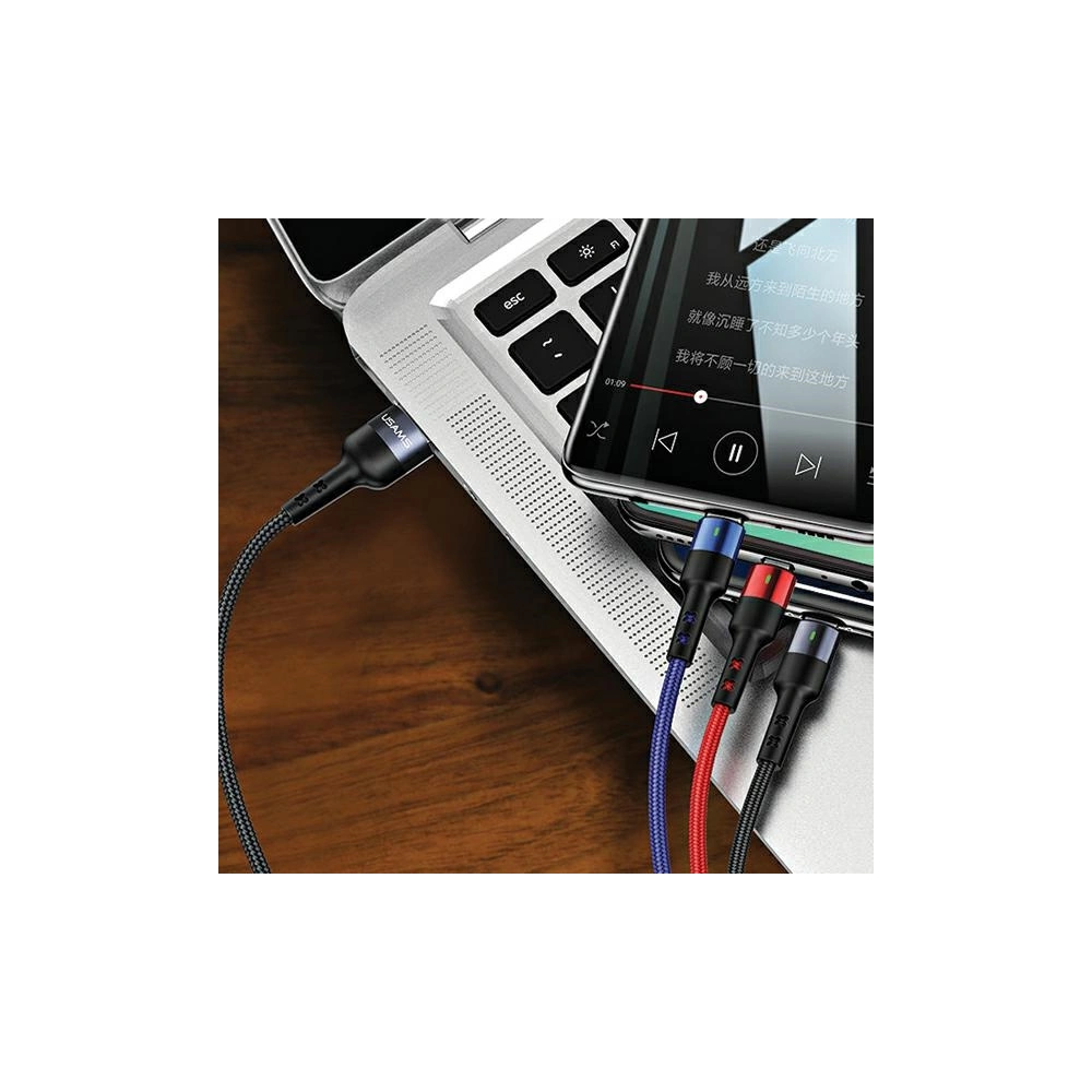 Kabel pleciony USAMS U26 3w1 1,5m 2A Fast Charge (lightning/microUSB/USB-C) SJ318USB01
