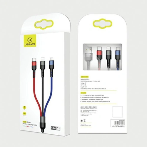 Kup Cablu împletit USAMS U26 3 în 1 1,5m 2A Încărcare rapidă (lightning/microUSB/USB-C) SJ318USB01 - USA266 - {ean13} - Sklep Home Screen
