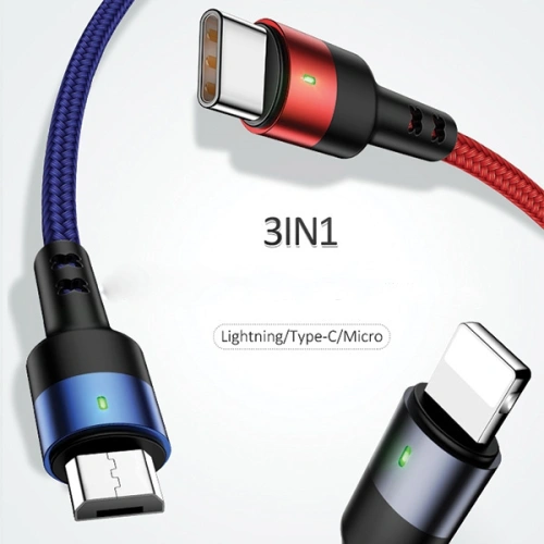 Kup Cablu împletit USAMS U26 3in1 3m 2A Încărcare rapidă (lightning/microUSB/USB-C) SJ412USB01 - USA267 - {ean13} - Sklep Home Screen