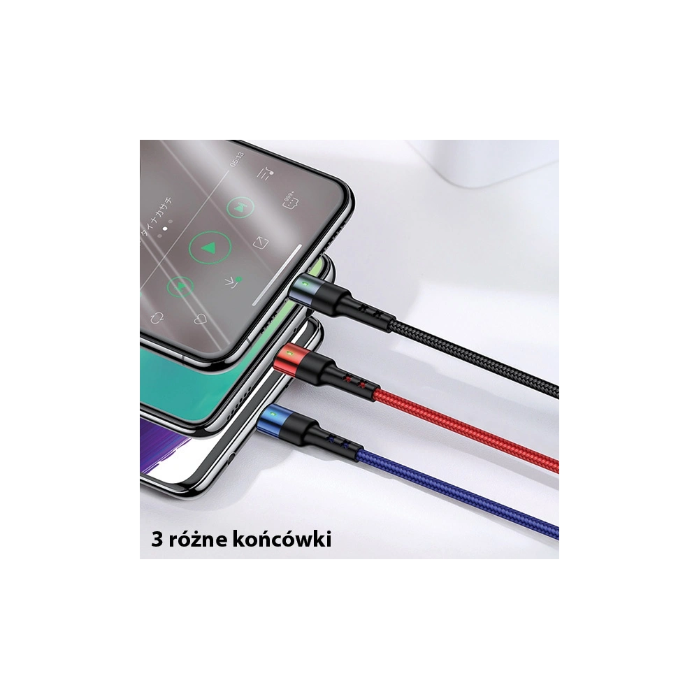 Kabel pleciony USAMS U26 3w1 3m 2A Fast Charge (lightning/microUSB/USB-C) SJ412USB01