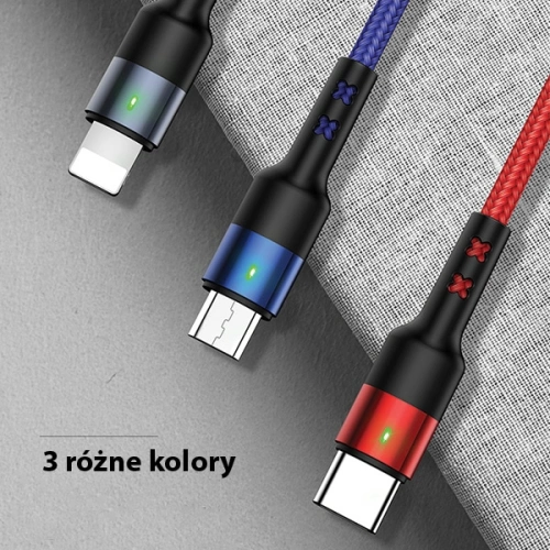 Kup Cablu împletit USAMS U26 3in1 3m 2A Încărcare rapidă (lightning/microUSB/USB-C) SJ412USB01 - USA267 - {ean13} - Sklep Home Screen