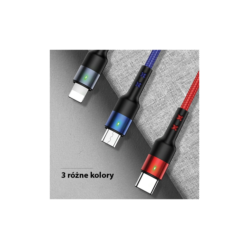 Kabel pleciony USAMS U26 3w1 3m 2A Fast Charge (lightning/microUSB/USB-C) SJ412USB01