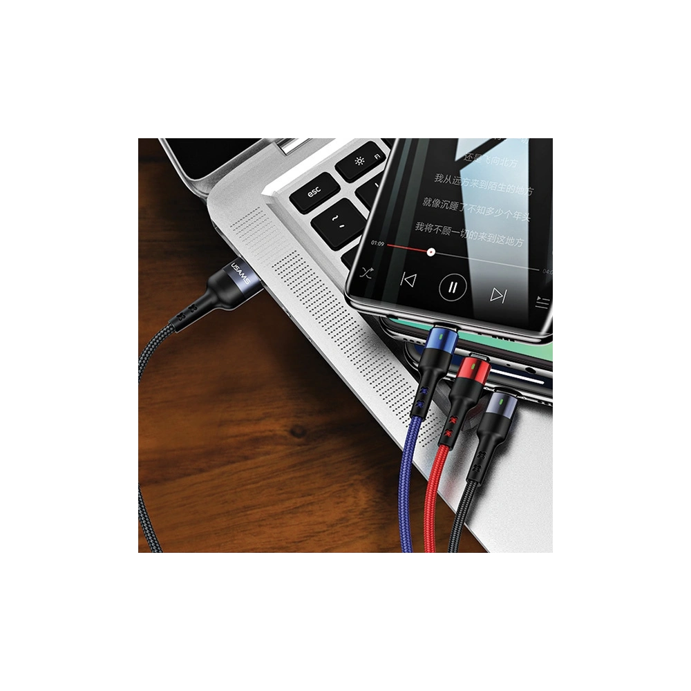 Kabel pleciony USAMS U26 3w1 3m 2A Fast Charge (lightning/microUSB/USB-C) SJ412USB01