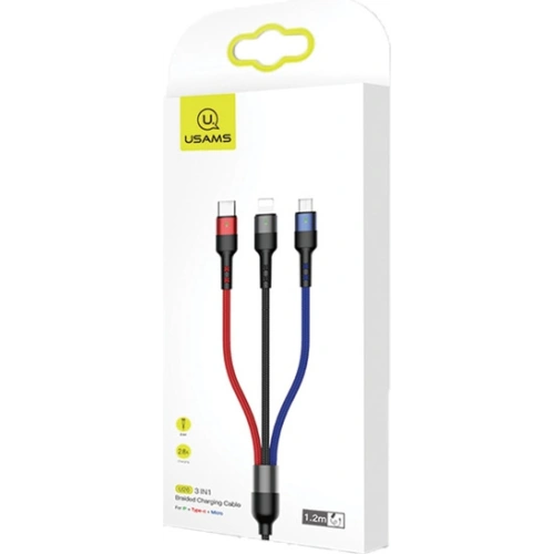 Kup Kabel pleciony USAMS U26 3w1 3m 2A Fast Charge (lightning/microUSB/USB-C) SJ412USB01 - USA267 - {ean13} - Sklep Home Screen