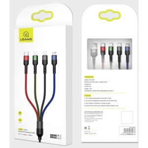 Buy USAMS Nylon Cable U26 4in1 0.35m 2A Fast Charge (2xLightning/microUSB/USB-C) SJ411USB01 (US-SJ411) - USA268 - {ean13} - Home Screen Store Europe