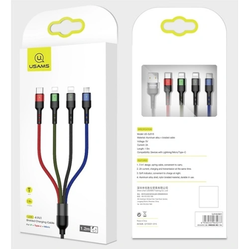 Kup Kabel împletit USAMS U26 4w1 0.35m 2A Încărcare Rapidă (2xlightning/microUSB/USB-C) SJ411USB01 - USA268 - {ean13} - Sklep Home Screen