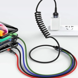 Buy USAMS Nylon Cable U26 4in1 1.5m 2A Fast Charge Springs (2xLightning/microUSB/USB-C) SJ349USB01 (US-SJ349) - USA269 - {ean13} - Home Screen Store Europe
