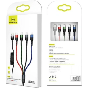 Buy USAMS Nylon Cable U26 4in1 1.5m 2A Fast Charge Springs (2xLightning/microUSB/USB-C) SJ349USB01 (US-SJ349) - USA269 - {ean13} - Home Screen Store Europe