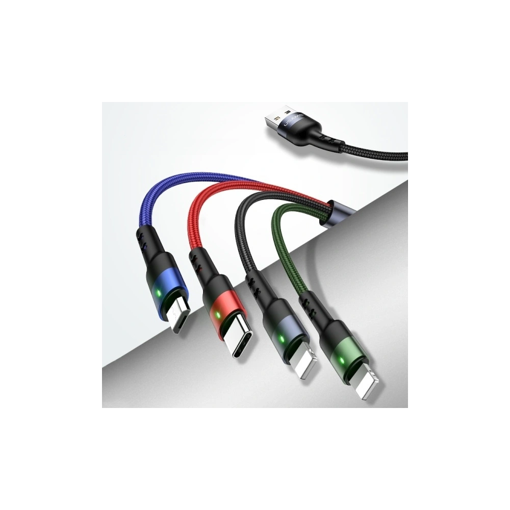 Kabel pleciony USAMS U26 4w1 3m 2A Fast Charge (2xlightning/microUSB/USB-C) SJ413USB01