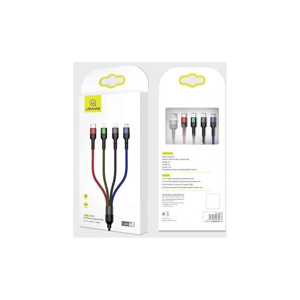 Kabel pleciony USAMS U26 4w1 3m 2A Fast Charge (2xlightning/microUSB/USB-C) SJ413USB01