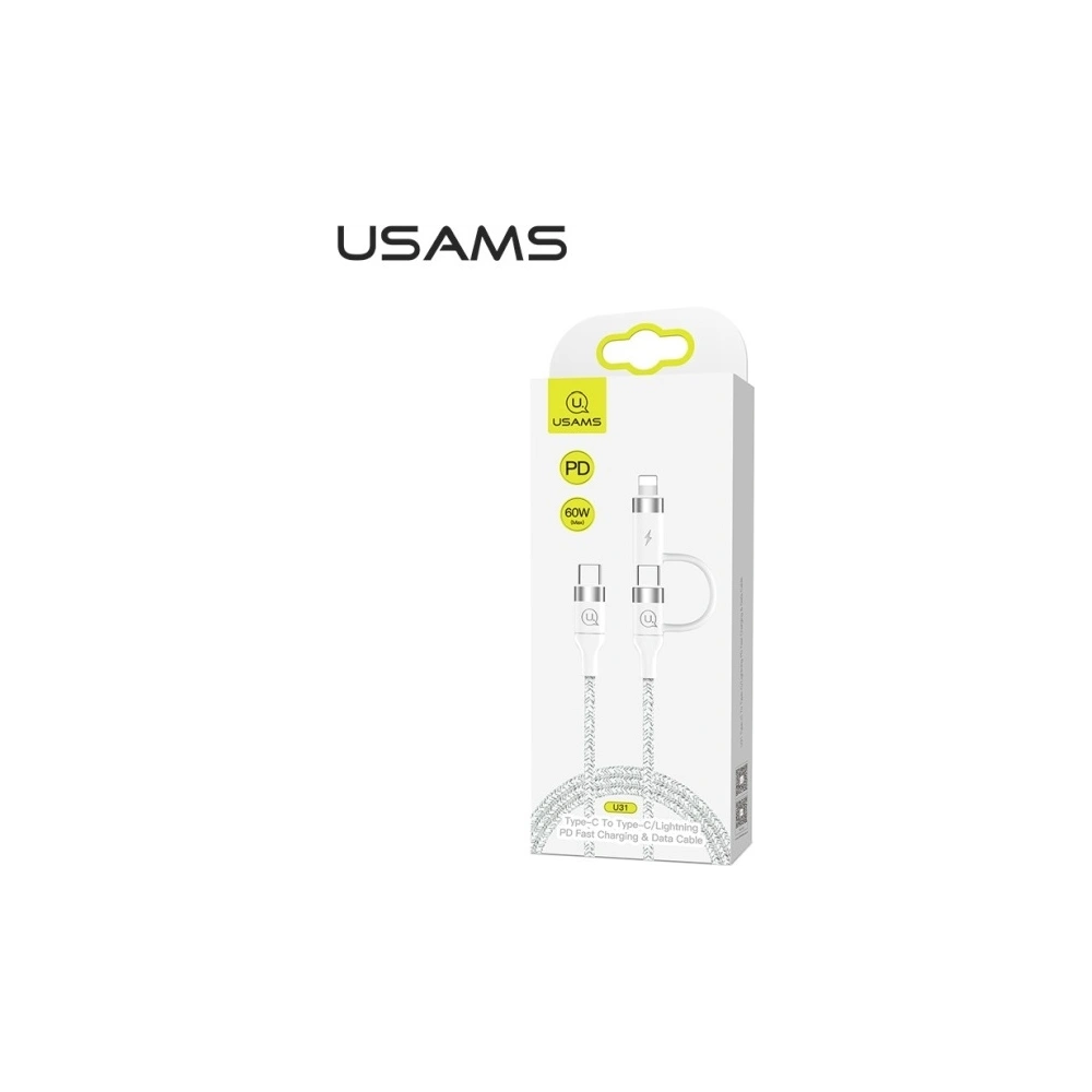 Kabel pleciony USAMS U31 USB-C na USB-C /lightning 60W PD Fast Charge biały/white SJ403USB02