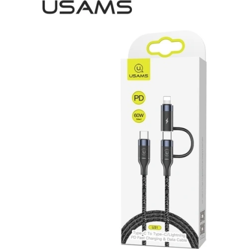 Kup Cablu împletit USAMS U31 USB-C la USB-C / lightning 60W PD Încărcare rapidă negru/SJ403USB01 - USA281BLK - {ean13} - Sklep Home Screen