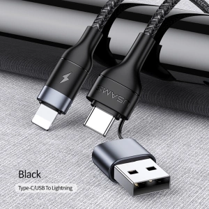 Buy USAMS Nylon Cable U31 USB-C/USB - Lightning 30W PD Fast Charge black SJ404USB01 (US-SJ404) - USA284BLK - {ean13} - Home Screen Store Europe