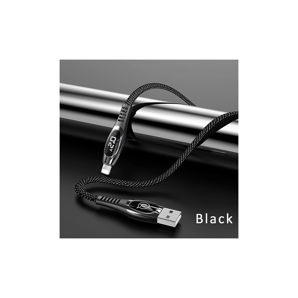 Kabel pleciony USAMS U36 lightning 1,2m 2A Fast Charging LED czarny/black SJ368USB01
