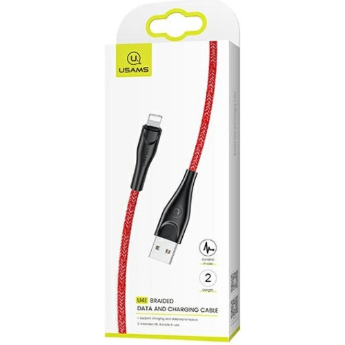 Kup Kabel pleciony USAMS U41 lightning 2m 2A czerwony/red SJ394USB02 Fast Charge - USA292RED - {ean13} - Sklep Home Screen