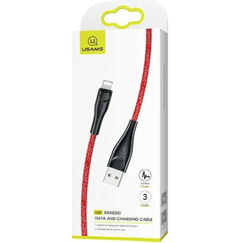 Kup Cablu împletit USAMS U41 lightning 3m 2A roșu/red SJ397USB02 Încărcare rapidă - USA294RED - {ean13} - Sklep Home Screen