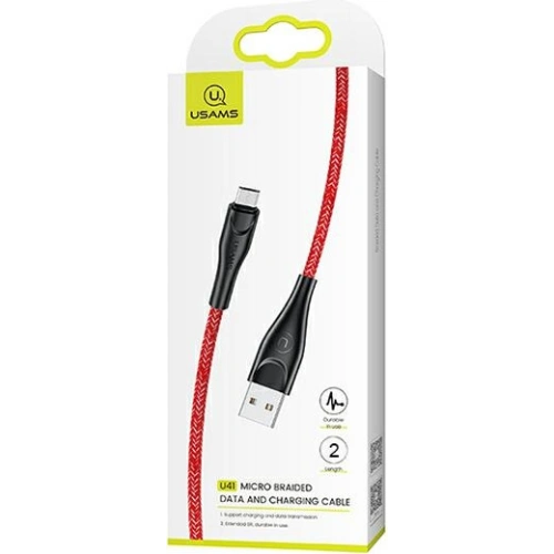 Buy USAMS Nylon Cable U41 microUSB 2m 2A red SJ396USB02 (US-SJ396) Fast Charge - USA298RED - {ean13} - Home Screen Store Europe