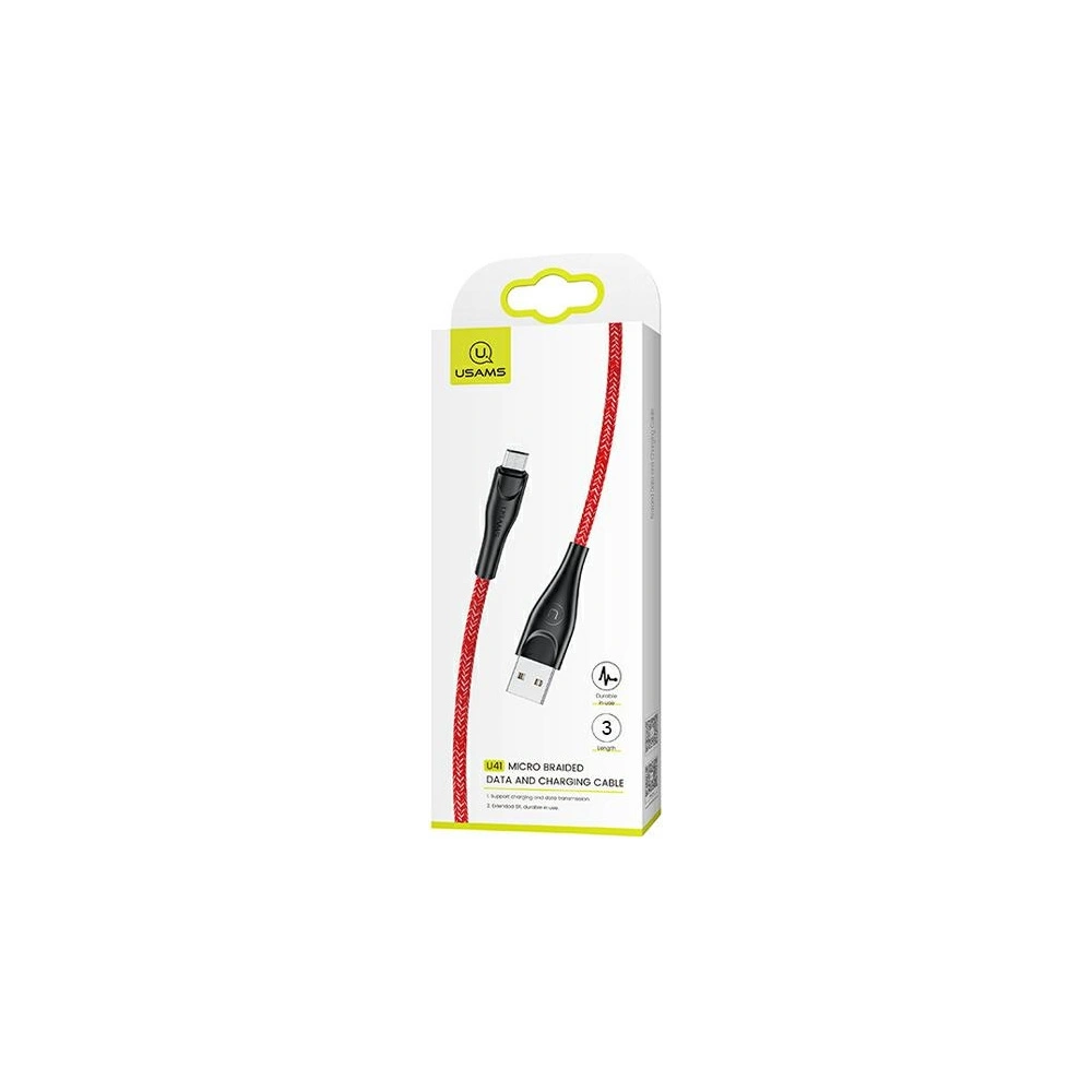Kabel pleciony USAMS U41 microUSB 3m 2A czerwony/red SJ399USB02 t Charge