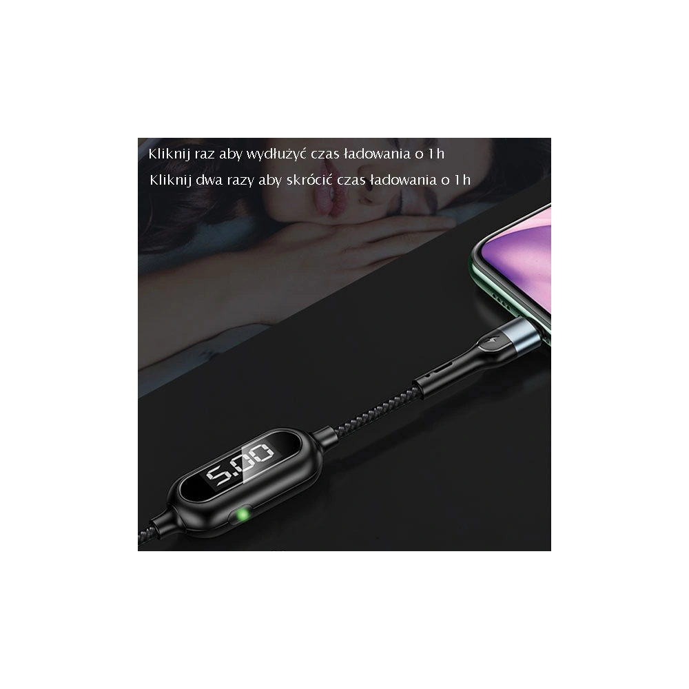 Kabel pleciony USAMS U48 lightning 1,2m 2A Fast Charging LED czarny/black SJ423USB01