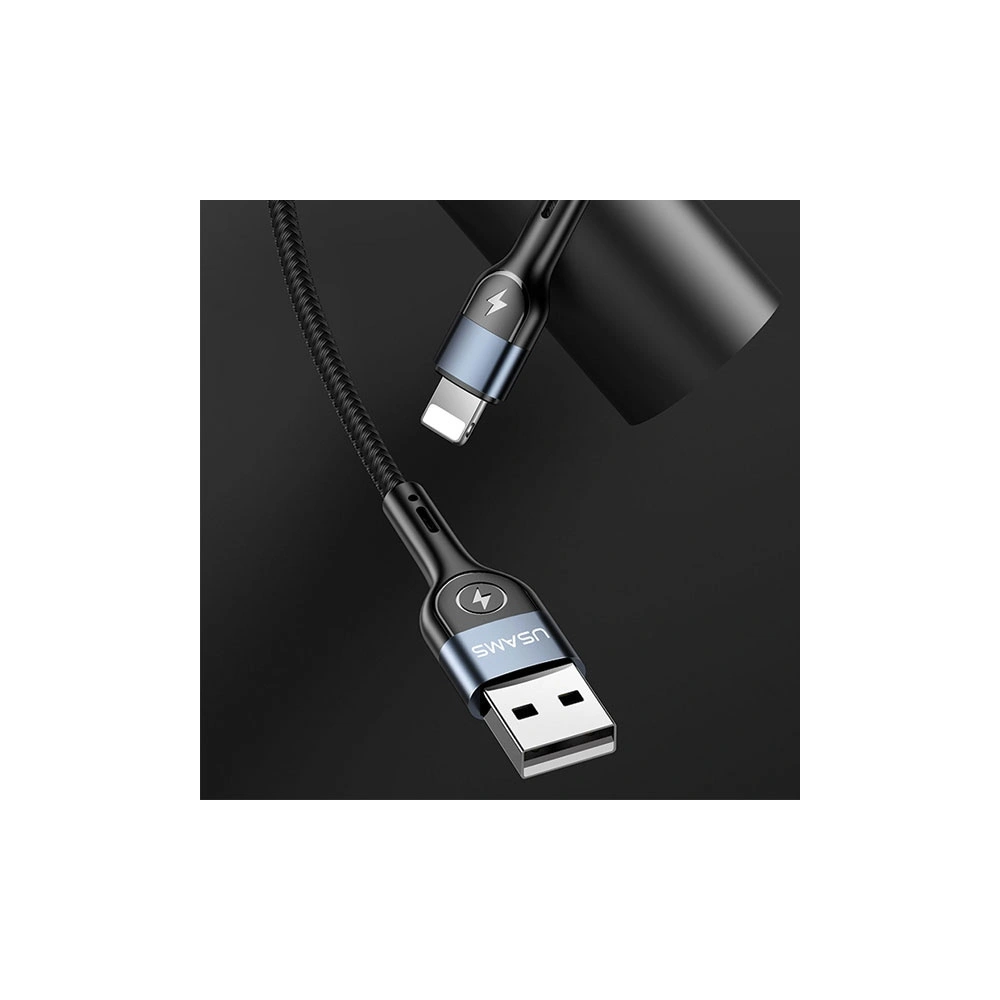 Kabel pleciony USAMS U48 lightning 1,2m 2A Fast Charging LED czarny/black SJ423USB01