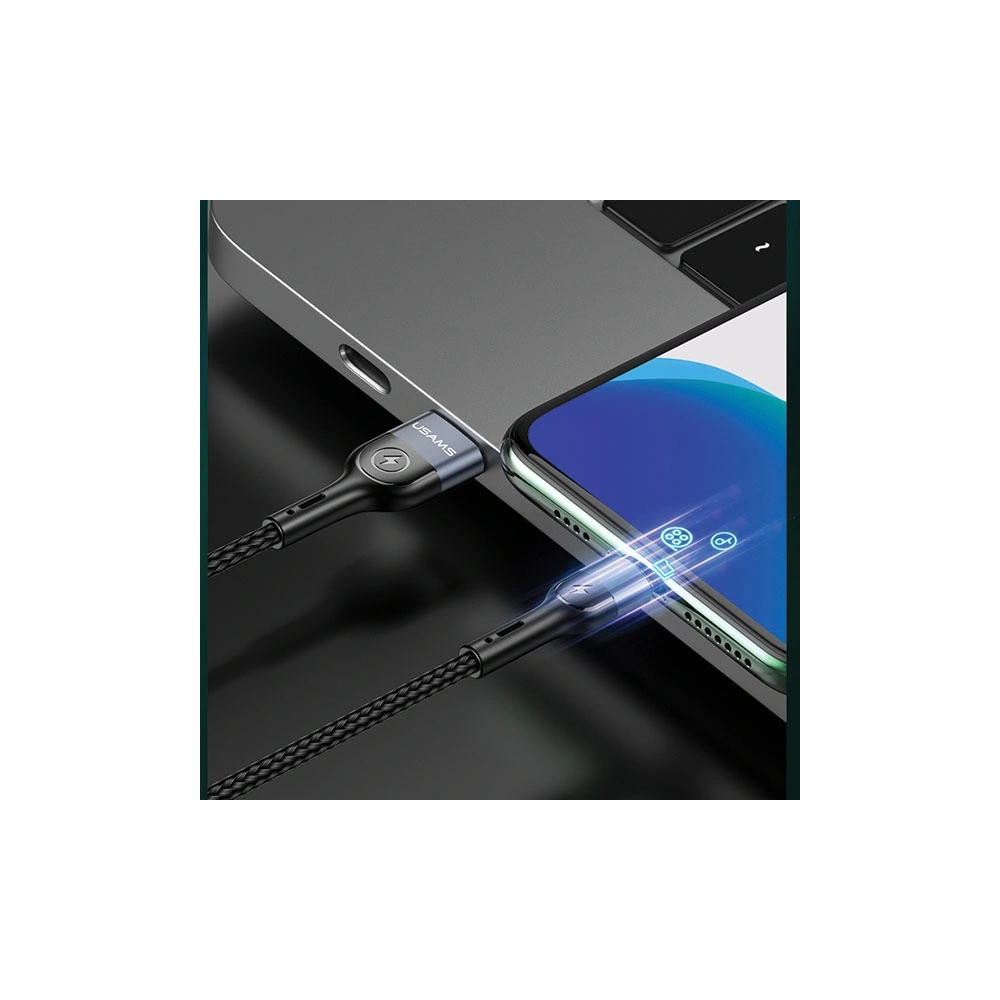 Kabel pleciony USAMS U48 lightning 1,2m 2A Fast Charging LED czarny/black SJ423USB01