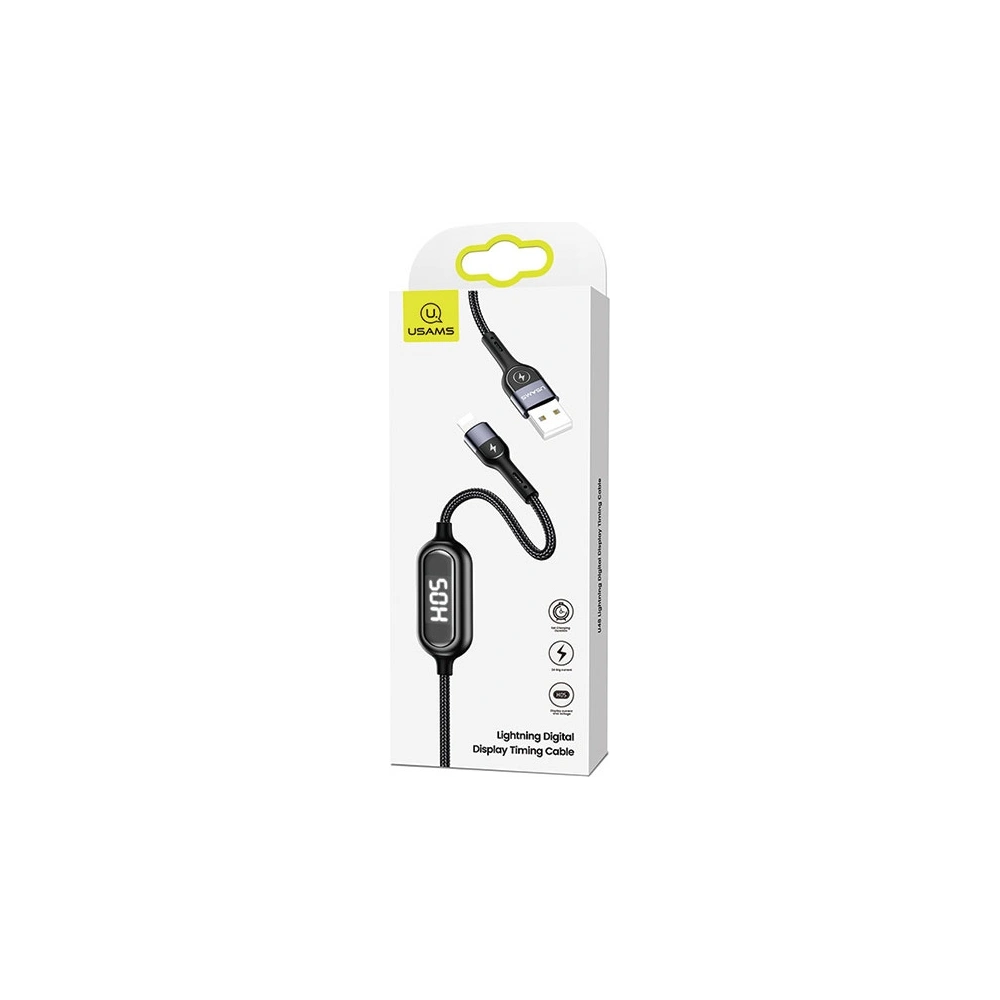 Kabel pleciony USAMS U48 lightning 1,2m 2A Fast Charging LED czarny/black SJ423USB01
