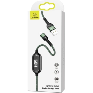 Kabel pletený USAMS U48 lightning 1,2m 2A rychlé nabíjení LED zelený SJ423USB02
