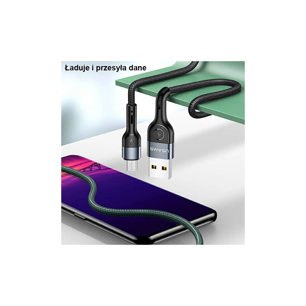 Kabel pleciony USAMS U55 2A micro USB zielony/green 1m SJ450USB02