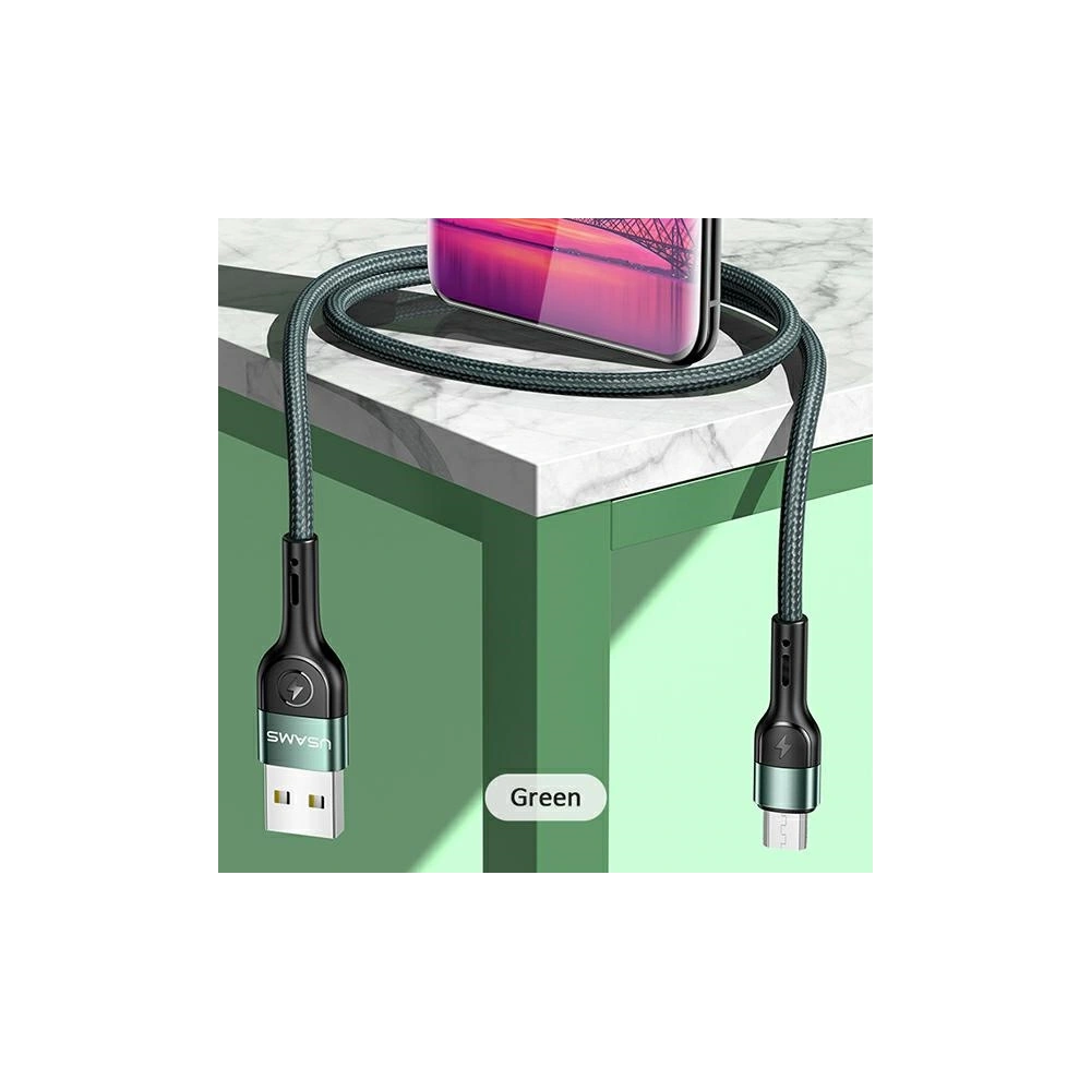 Kabel pleciony USAMS U55 2A micro USB zielony/green 1m SJ450USB02