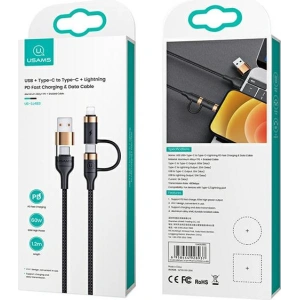 Buy USAMS Nylon Cable U62 2xUSB-C/USB-A /Lightning 1,2m PD Fast Charge black SJ483USB01 (US-SJ483) - USA328BLK - {ean13} - Home Screen Store Europe