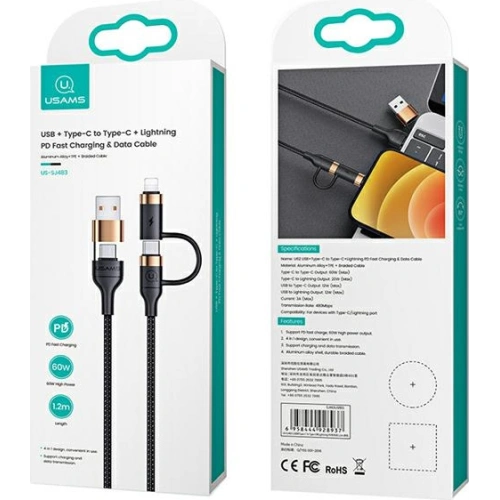 Kup Cablul împletit USAMS U62 2xUSB-C/USB-A /lightning 1,2m PD Încărcare rapidă negru/SJ483USB01 - USA328BLK - {ean13} - Sklep Home Screen