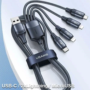 Buy USAMS Nylon Cable U73 4in1 1.2m 3A Fast Charge (2xLightning/microUSB/USB-C) SJ516USB01 (US-SJ516) - USA329 - {ean13} - Home Screen Store Europe