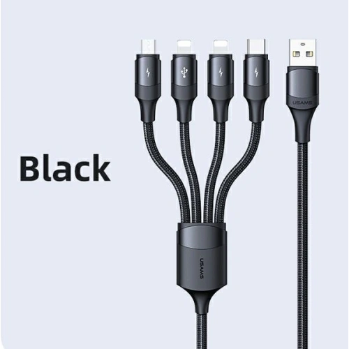 Buy USAMS Nylon Cable U73 4in1 1.2m 3A Fast Charge (2xLightning/microUSB/USB-C) SJ516USB01 (US-SJ516) - USA329 - {ean13} - Home Screen Store Europe