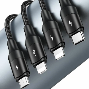 Buy USAMS Nylon Cable U73 4in1 1.2m 3A Fast Charge (2xLightning/microUSB/USB-C) SJ516USB01 (US-SJ516) - USA329 - {ean13} - Home Screen Store Europe