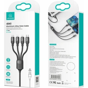 Buy USAMS Nylon Cable U73 4in1 1.2m 3A Fast Charge (2xLightning/microUSB/USB-C) SJ516USB01 (US-SJ516) - USA329 - {ean13} - Home Screen Store Europe