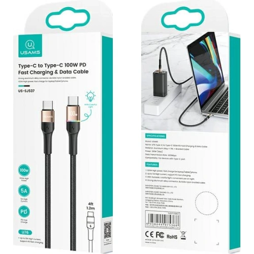 Kup Cablu împletit USAMS U76 USB-C la USB-C 100W PD Încărcare rapidă 1.2m negru/black SJ537USB01 - USA330BLK - {ean13} - Sklep Home Screen