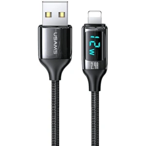 Kabel pleciony USAMS U78 lightning 1.2m LED 2.4A Fast Charging czarny/black SJ543USB01