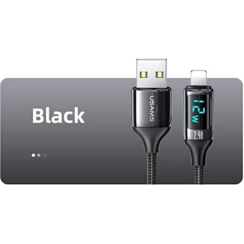 Kup Cablul împletit USAMS U78 lightning 1.2m LED 2.4A Încărcare Rapidă negru/black SJ543USB01 - USA331BLK - {ean13} - Sklep Home Screen