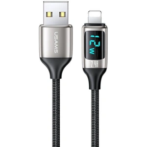 Kabel pleciony USAMS U78 lightning 1.2m LED 2.4A Fast Charging silver black SJ543USB02