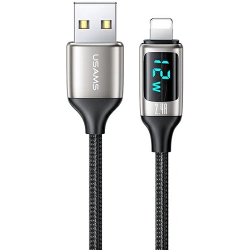 Kup Kabel împletit USAMS U78 lightning 1.2m LED 2.4A Încărcare rapidă argintiu negru SJ543USB02 - USA332SLVBLK - {ean13} - Sklep Home Screen