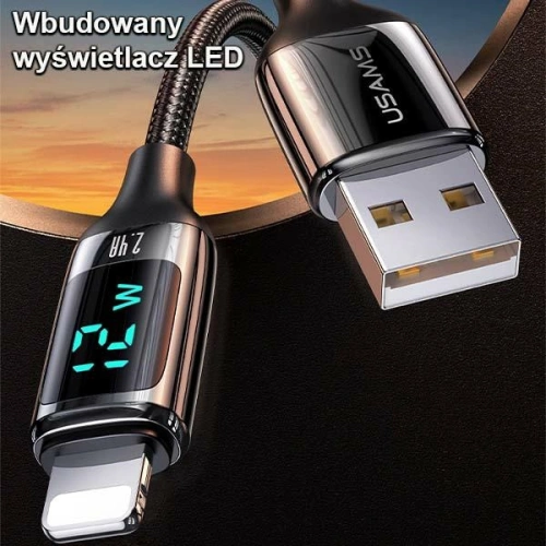 Kup Kabel împletit USAMS U78 lightning 1.2m LED 2.4A Încărcare rapidă argintiu negru SJ543USB02 - USA332SLVBLK - {ean13} - Sklep Home Screen