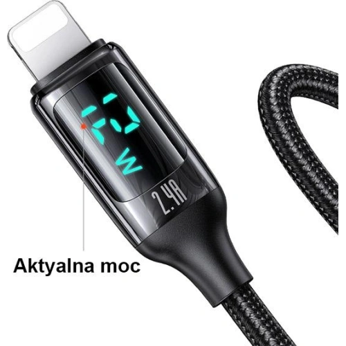 Kup Kabel împletit USAMS U78 lightning 1.2m LED 2.4A Încărcare rapidă argintiu negru SJ543USB02 - USA332SLVBLK - {ean13} - Sklep Home Screen