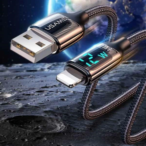 Kup Kabel împletit USAMS U78 lightning 1.2m LED 2.4A Încărcare rapidă argintiu negru SJ543USB02 - USA332SLVBLK - {ean13} - Sklep Home Screen