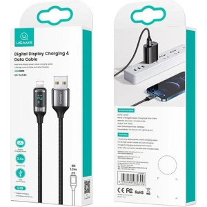 USAMS Nylon Cable U78 Lightning 1.2m LED 2.4A Fast Charging silver black SJ543USB02 (US-SJ543)