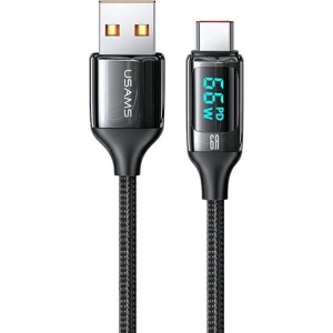 Cablul împletit USAMS U78 USB-C 1.2m LED 6A Încărcare Rapidă negru/black SJ544USB01